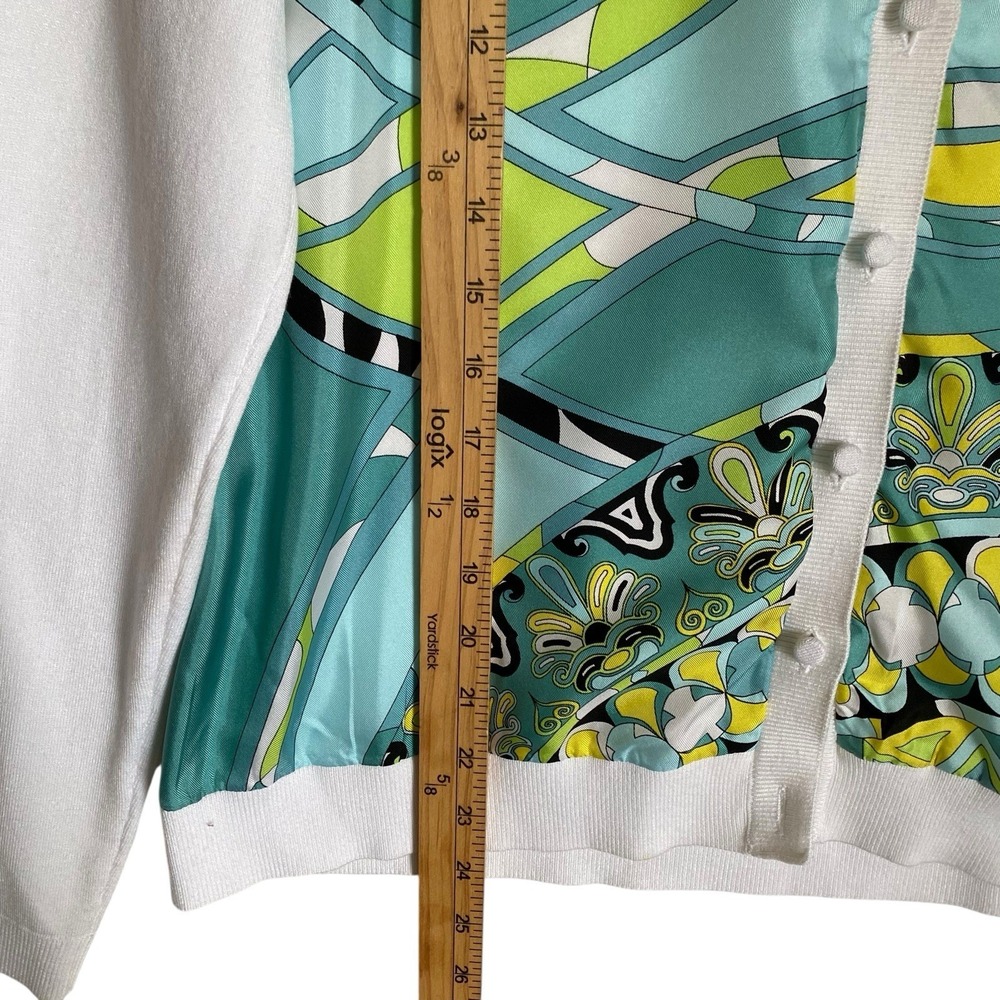 Carlisle Cardigan Size L Silk Scarf Print Multicolor Glam Chic Office Elegance - Picture 4 of 10